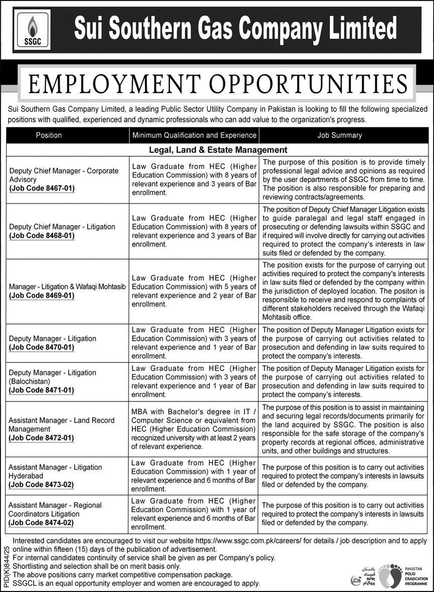 Jobs in Sui Southern Gas Company Limited
